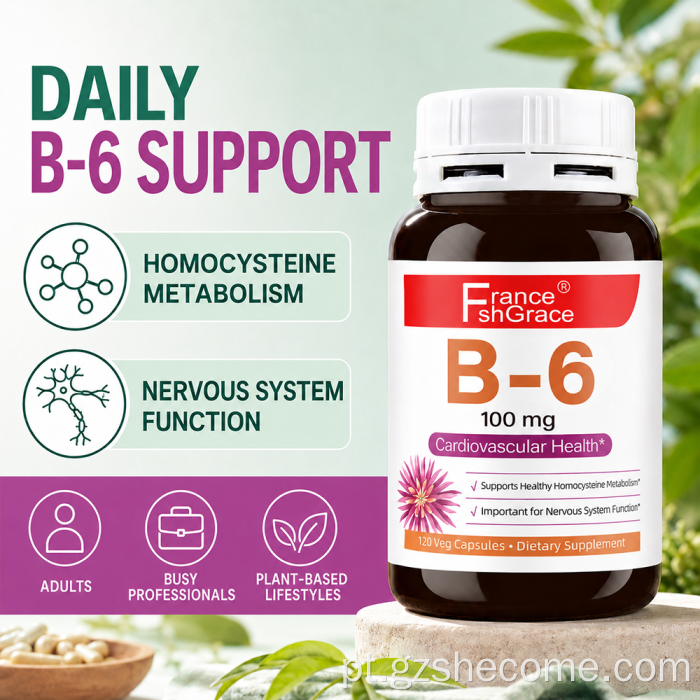 Shecome Vitamina B6 Cápsulas Energia Metabolismo Saúde do Coração